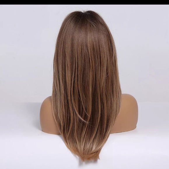 Ombre Brown Wigs Women Long Layered Brown Wig Ombre Brown Layered Wig with Bangs - Picture 3 of 5